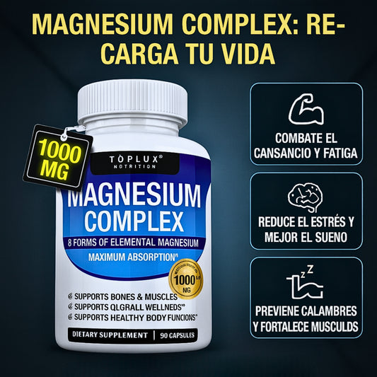 Magnesio 12 en 1 Complex – Cápsulas para Energía, Relajación Muscular y Bienestar Integral (90 Cápsulas) – Toplux™